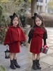 nani童装女童双面呢斗篷，外套圣诞裙红色蝴蝶结，羊毛连衣裙新年套装