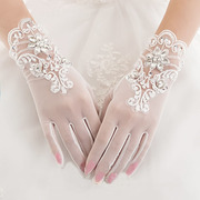 新娘蕾丝水钻手套短款有指手套结婚婚纱手套配饰春夏薄款网纱手套