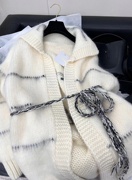 马海毛白色针织开衫外套女2023年冬季外套宽松休闲时尚气质热