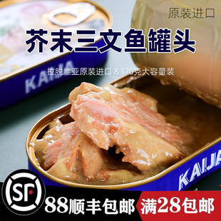 KAIJA进口三文鱼罐头芥末味拉脱维亚即食鱼肉下酒菜罐头170g