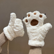 网红猫爪熊掌手套男女学生，韩版冬季加绒加厚全指可爱毛绒防寒保暖