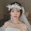 森系新娘婚纱头纱白色，花朵头花礼服发饰，韩式甜美法式仙气高级感
