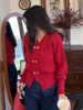 双排扣港风红色毛衣开衫女秋季高级感穿搭小个子洋气短款针织上衣