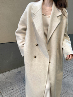 秋冬燕麦色羊绒呢子，纯色双面羊毛，大衣女中长款小个子韩版毛呢外套