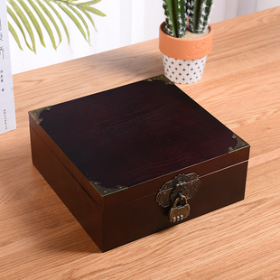 实木带锁木箱复古长方形，整理储物箱收纳盒大号密码，木箱子木质盒子