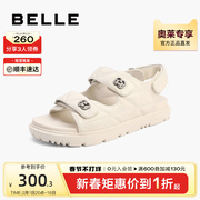 百丽小香风平底凉鞋女夏季商场羊皮革休闲运动凉鞋BED34BL2