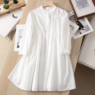 棉质感白色气质纽扣衬衫，式连衣裙女春夏，款宽松裙子a字衬衣裙