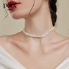 JXRX白色蕾丝珍珠项链女choker颈链仙气锁骨链气质时尚脖子配饰品