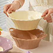奶油风双耳面碗家用陶瓷汤盆水果，沙拉碗螺蛳，粉碗吃泡面拉面碗ins