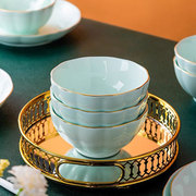 青瓷南瓜碗景德镇家用陶，瓷碗轻奢金边南瓜，碗高档创意日式饭碗家用
