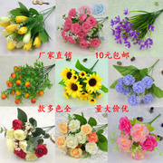 单支假花仿真花束塑料花小束把花玫瑰绢布，花干花家居摆设田园装饰