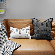 现代简约圈圈毛红色客厅沙发抱枕抽象黑色字母方枕办公室靠垫