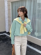 糖果色长袖衬衫女韩版叠穿衬衣设计感小众，奶黄色上衣