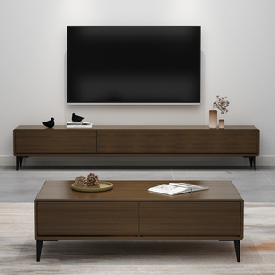 宜家极简全实木电视柜客厅，家用胡桃色小户型，茶几组合简约现代电视