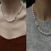 diy珍珠配件简约单排光金珍珠(金珍珠)扣子，毛衣链项链手链扣长方形连接扣