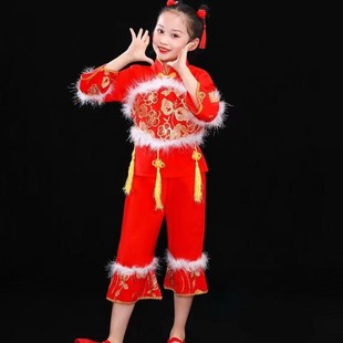 儿童秧歌演出服喜庆开门红民族扇子表演服女童腰鼓舞蹈服