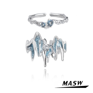MASW麻秀原创设计925纯银冰川戒指小众男女时尚开口指环情侣对戒