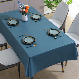 纯色蓝色桌布防水防油防烫免洗茶几垫pvc餐桌布艺长方形饭店台布