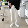 复得先生杏白色小直筒西裤男夏季设计感韩版锥型宽松九分休闲裤子