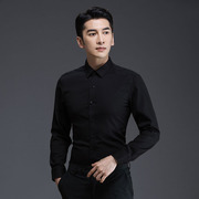 暗条纹衬衫男士长袖黑色商务，职业正装衬衣修身韩版春夏高级感