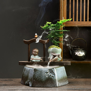 新中式流水花器容器禅意室内家用桌面摆件创意，大号中国风盆景花盆