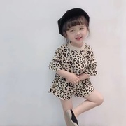 女童夏季套装2024韩版薄款短袖短裤宝宝时尚豹纹T恤两件套潮