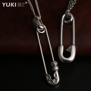 YUKI男女嘻哈925纯银项链个性别针银饰欧美INS潮牌设计情侣银链子
