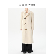 CONCISE-WHITE简白 牛角扣羊毛大衣毛绒长外套秋冬