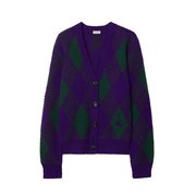 BURBERRY/博柏利23 女紫绿色格纹羊毛提花毛躁针织开衫