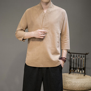 夏季薄款棉麻中国风汉服男装七分袖唐装中式复古居士短袖汗衫t恤