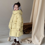 儿童韩版洋气保暖羽绒服冬装女童90白鸭绒杜邦三防中长款外套