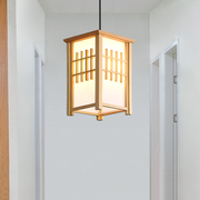 日式原木走廊吊灯现代简约餐厅吧台木艺小吊灯具阳台实木羊皮灯饰