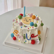 创意软胶笑脸smile儿童生日蛋糕装饰摆件，圆管彩色hbd烘焙插件插牌