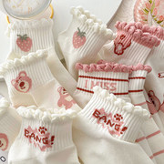 粉色短袜子女夏季浅口ins潮可爱日系草莓小熊薄款棉白色学生船袜