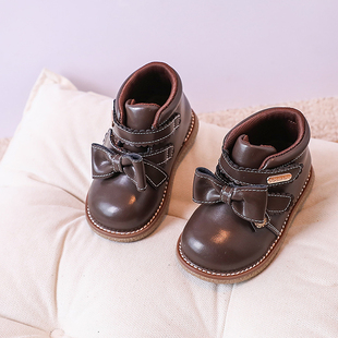 女童皮靴2023秋冬季小童洋气，公主靴儿童单靴加绒保暖宝宝棉鞋