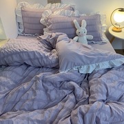 睡货床品软装馆in公主，风紫色床裙花边被套床单，四件u套纯色少女心