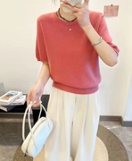 圆领糖果色针织衫女2024春季韩版短袖正肩减龄时尚套头毛衣潮