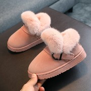 女童鞋子面包鞋粉色洋气，毛毛雪地靴高帮，女款冬季儿童加绒加厚短靴