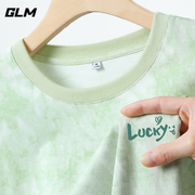 GLM水绿色扎染短袖t恤女2024时尚宽松渐变色上衣半袖