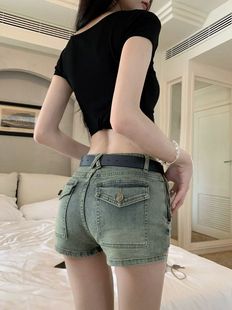 辣妹低腰小个子牛仔超短裤女2024夏季美式包臀性感热裤A字裤