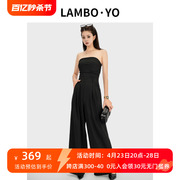 lamboyo连衣裤气质抹胸高腰显瘦通勤ol连体裤黑色西装阔腿长裤女