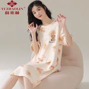 俞兆林睡裙女夏季纯棉，短袖中长款连衣裙，休闲睡衣家居服2023年