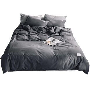 全棉水洗棉四件套加厚保暖纯色床单被套床笠单人双人床上用品1.8m