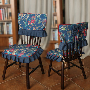 椅子坐垫美式乡村蓝色椅背，套椅垫餐椅套，双面防滑加厚座垫定制尺寸