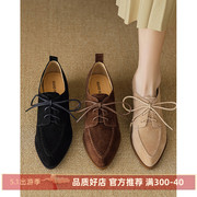 Kmeizu巨软~4.5cm粗跟磨砂羊皮单鞋女春季新潮系带中跟德比小皮鞋