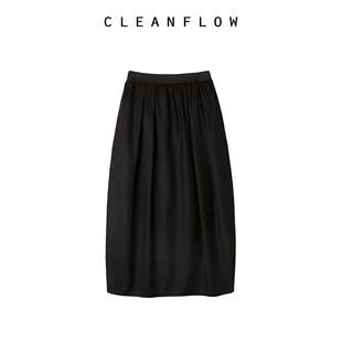 cleanflow黑色日本进口精纺羊毛，斜纹松紧腰，花苞裙半身裙女春秋