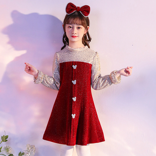 童装女童连衣裙春装新年装2021洋气冬时髦儿童红色裙子公主裙