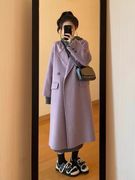 紫色毛呢外套女2023秋冬设计感小众慵懒风宽松中长款呢子大衣