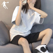 乔丹运动套装女2024夏季跑步宽松健身房运动服休闲短袖两件套