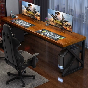 实木电脑桌家用卧室台式双人，位工作台简约现代学习电竞桌办公桌子